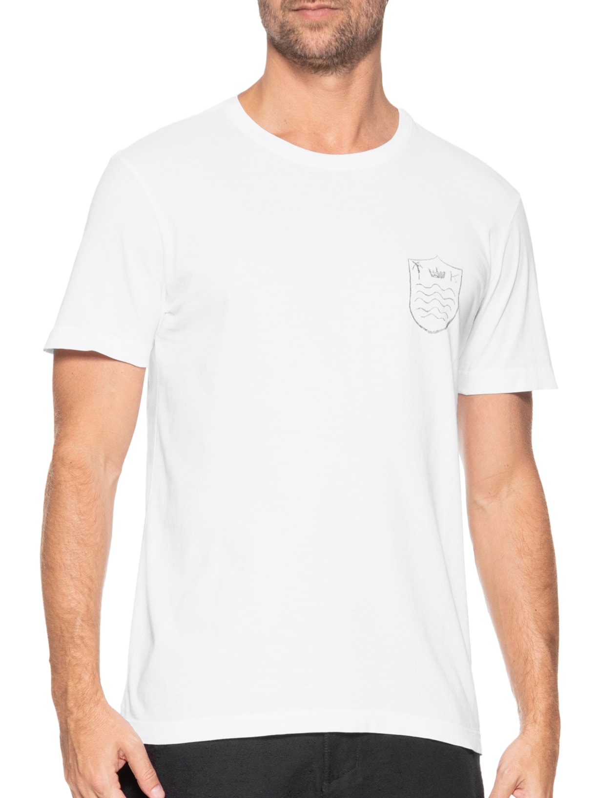 Camiseta Masculina Manga Curta Gola Careca Stone Brasao Rough Branco Osklen
