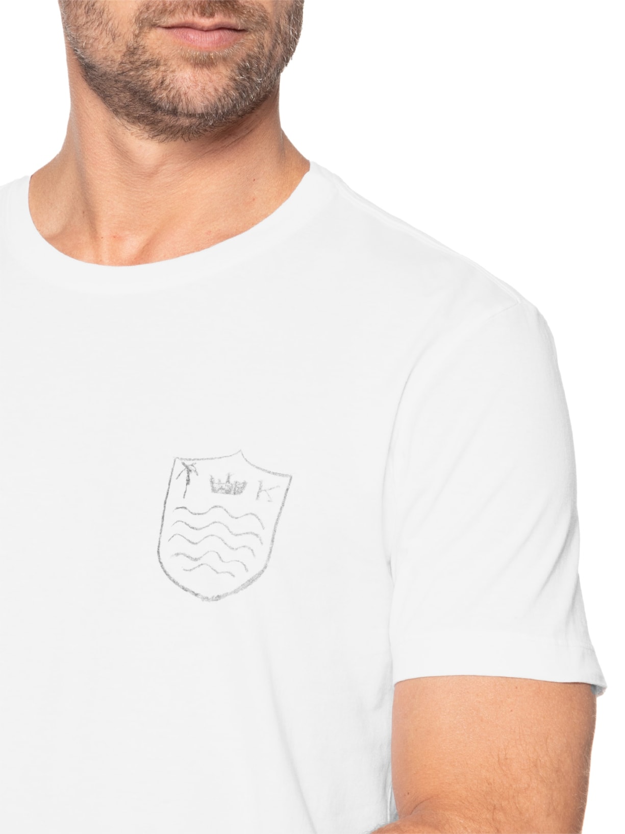 Camiseta Masculina Manga Curta Gola Careca Stone Brasao Rough Branco Osklen
