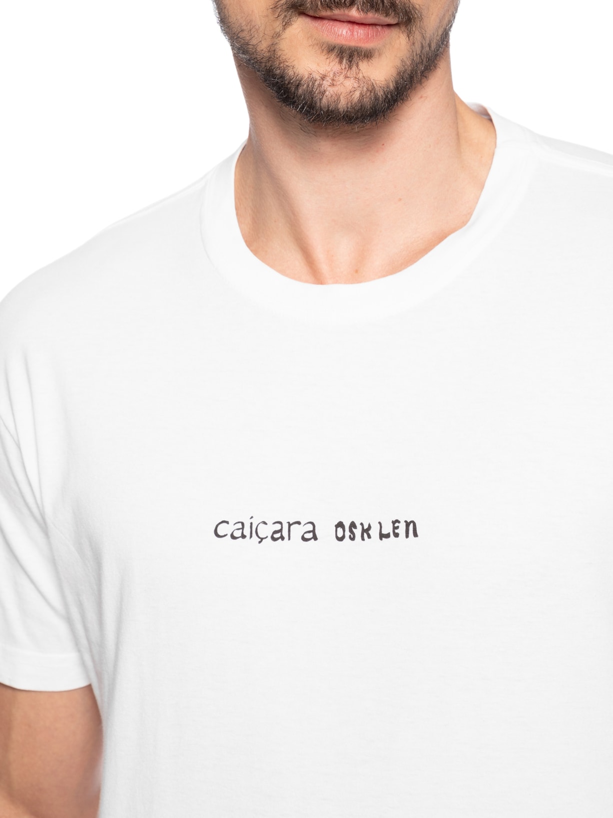 Camiseta Masculina Manga Curta Gola Careca Stone Caiçara Pics Branco Osklen