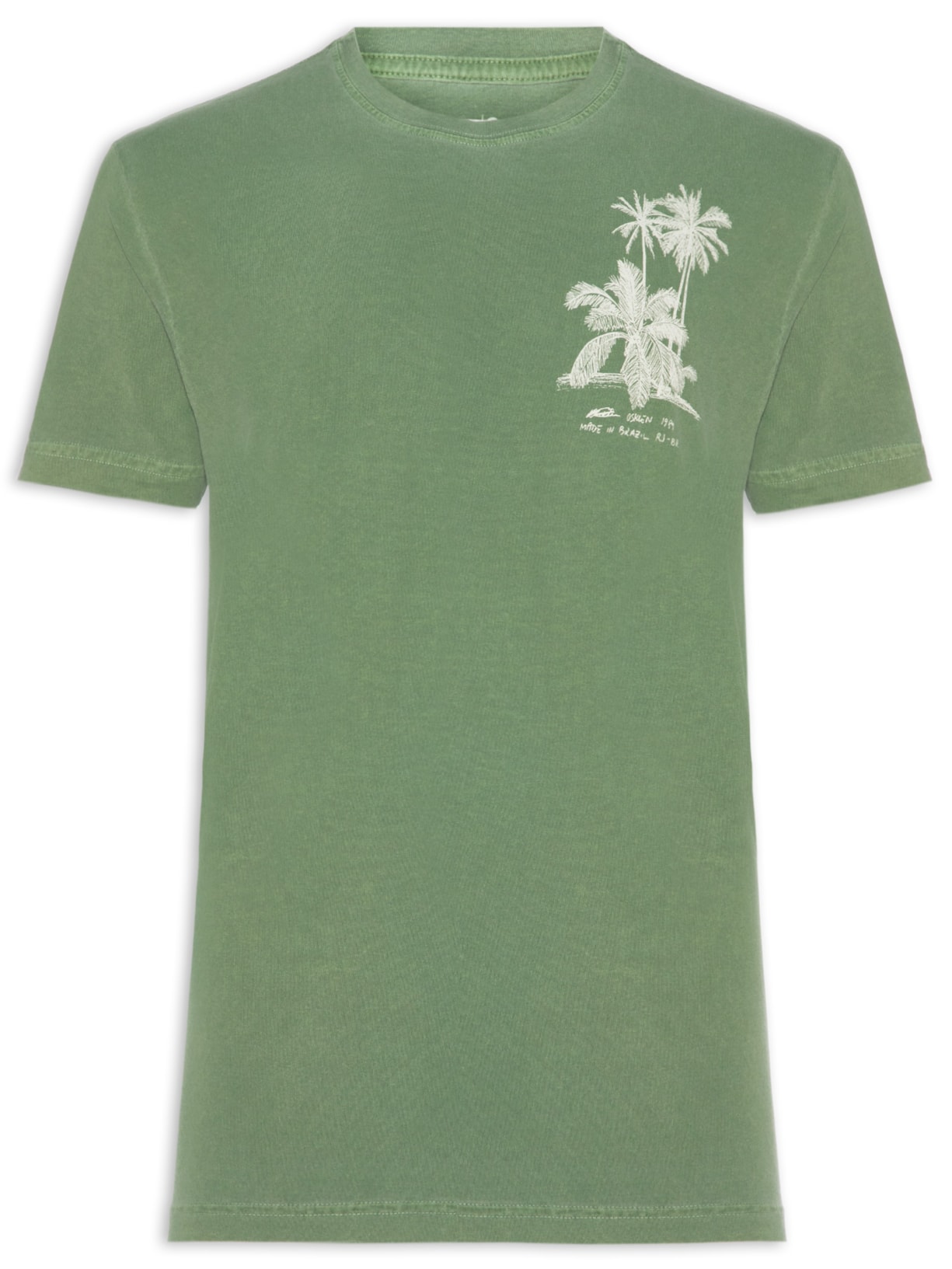 Camiseta Masculina Manga Curta Gola Careca Stone Drawn Palms - Verde