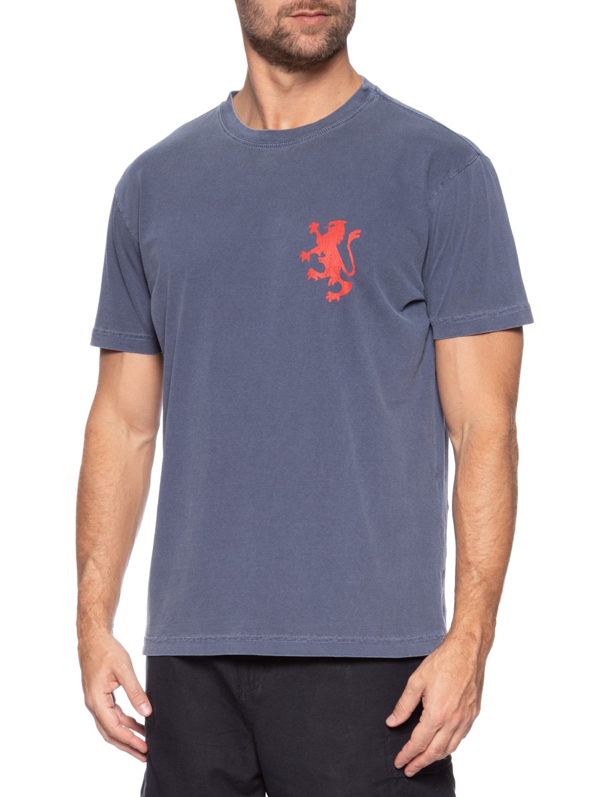 Camiseta Masculina Manga Curta Gola Careca Stone Leao Azul Osklen