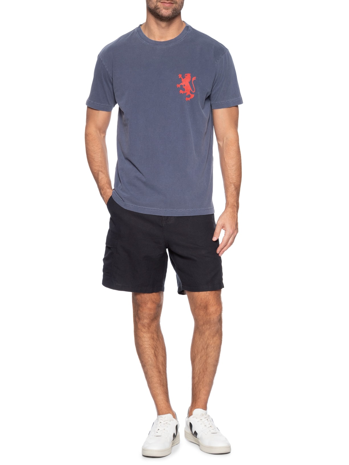 Camiseta Masculina Manga Curta Gola Careca Stone Leao Azul Osklen