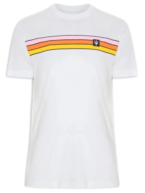 Camiseta Masculina Manga Curta Gola Careca Stone Listrado Vintage - Branco