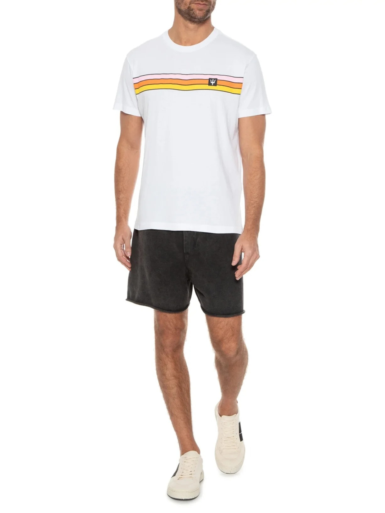 Camiseta Masculina Manga Curta Gola Careca Stone Listrado Vintage Branco Osklen