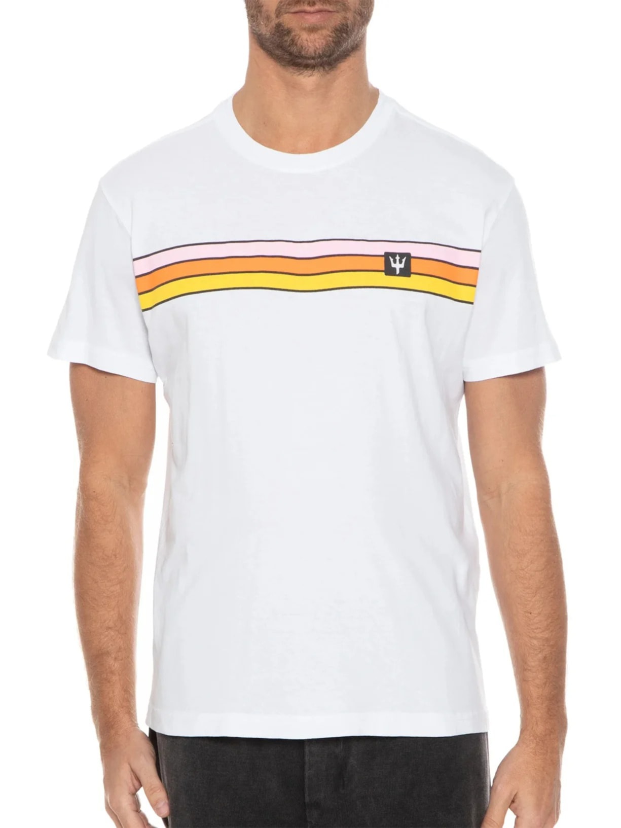 Camiseta Masculina Manga Curta Gola Careca Stone Listrado Vintage Branco Osklen
