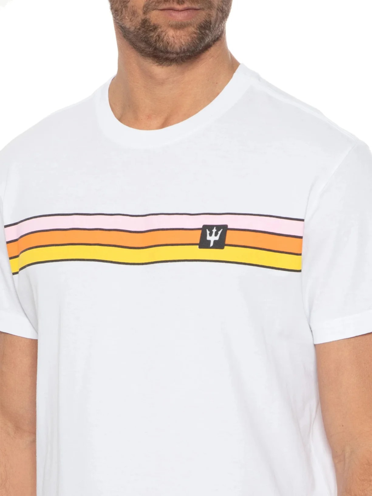 Camiseta Masculina Manga Curta Gola Careca Stone Listrado Vintage Branco Osklen
