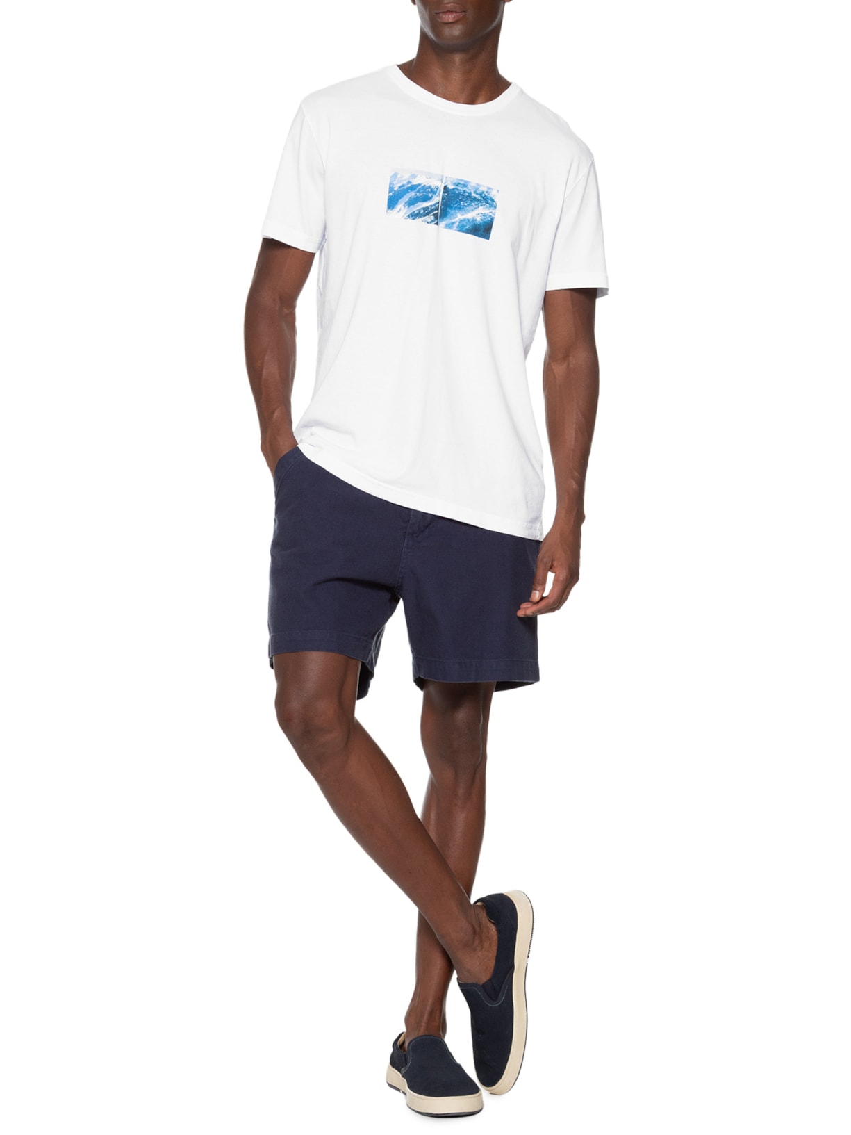 Camiseta Masculina Manga Curta Gola Careca Stone Neve Mar Branco Osklen