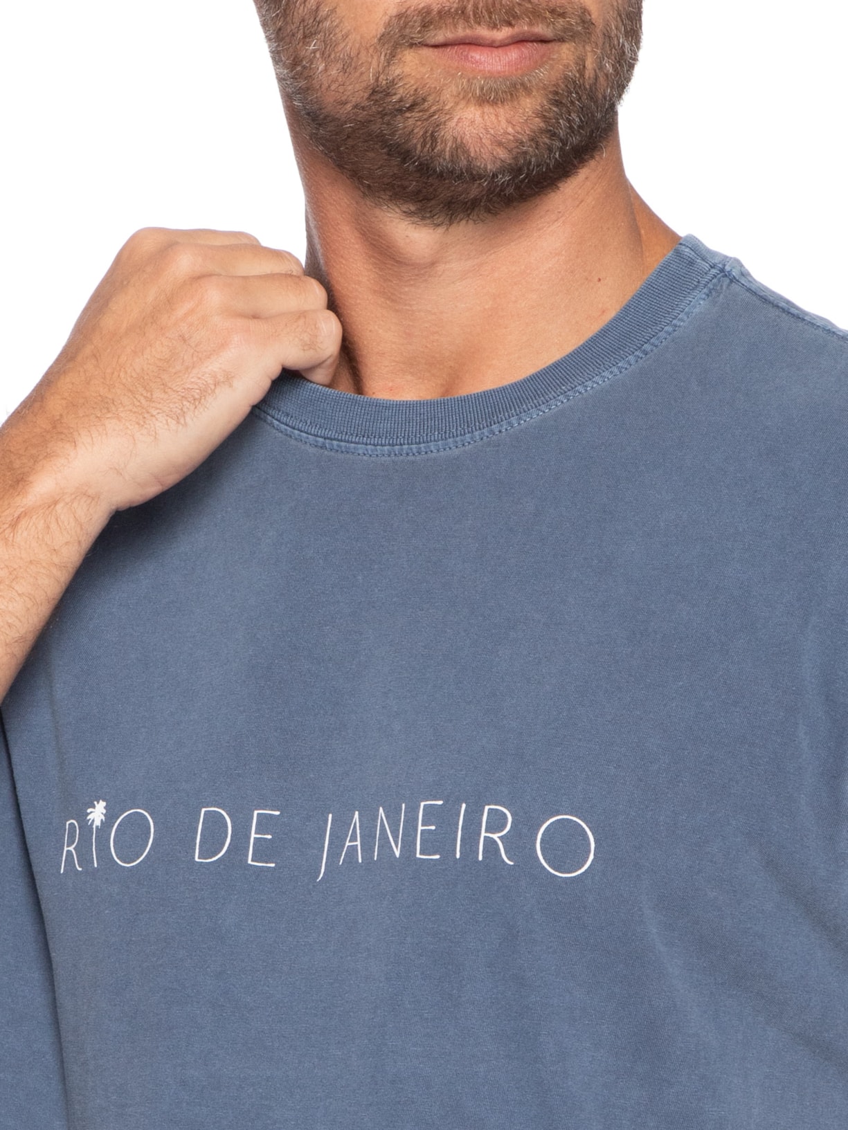 Camiseta Masculina Manga Curta Gola Careca Stone Rio Azul Osklen