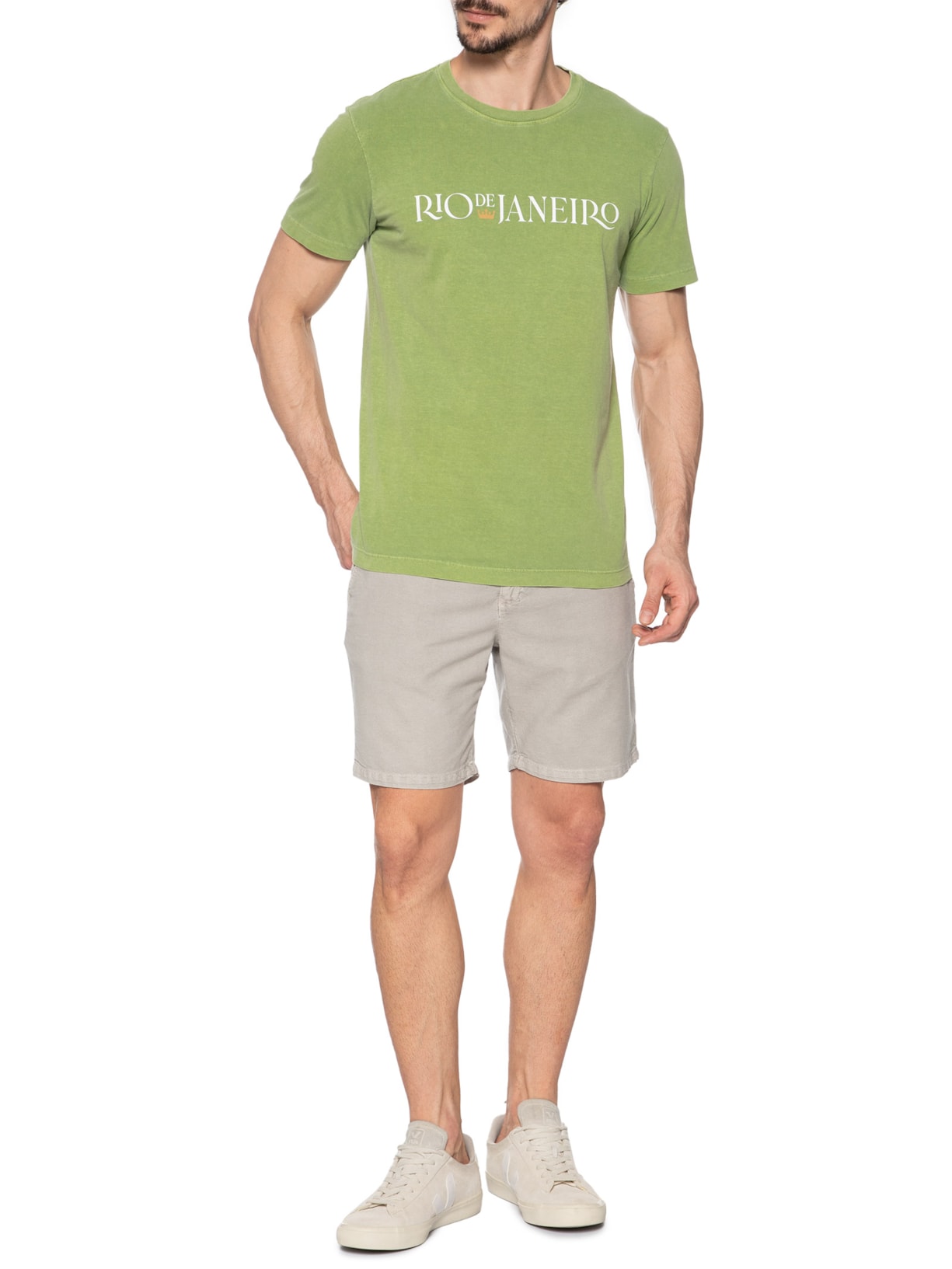 Camiseta Masculina Manga Curta Gola Careca Stone Rio Serifado Verde Osklen