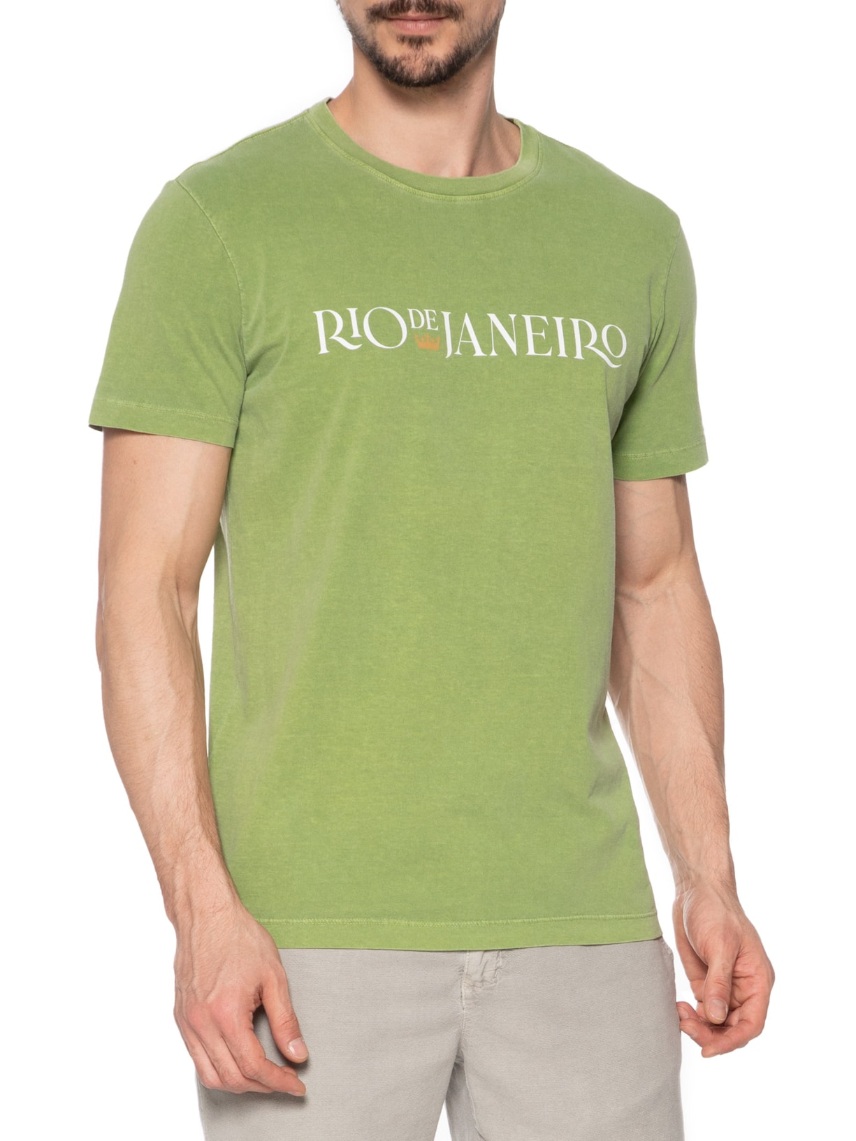 Camiseta Masculina Manga Curta Gola Careca Stone Rio Serifado Verde Osklen