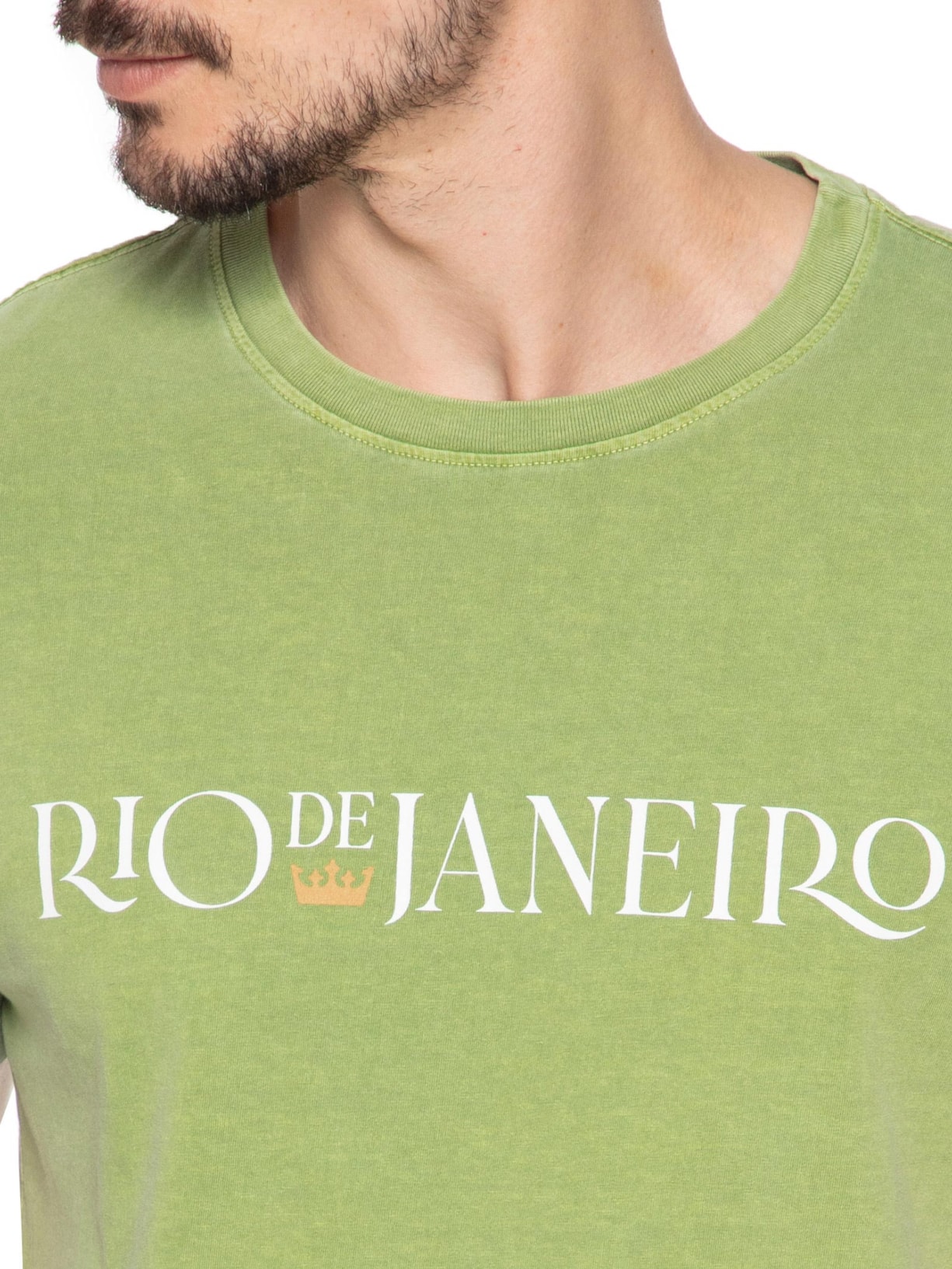 Camiseta Masculina Manga Curta Gola Careca Stone Rio Serifado Verde Osklen