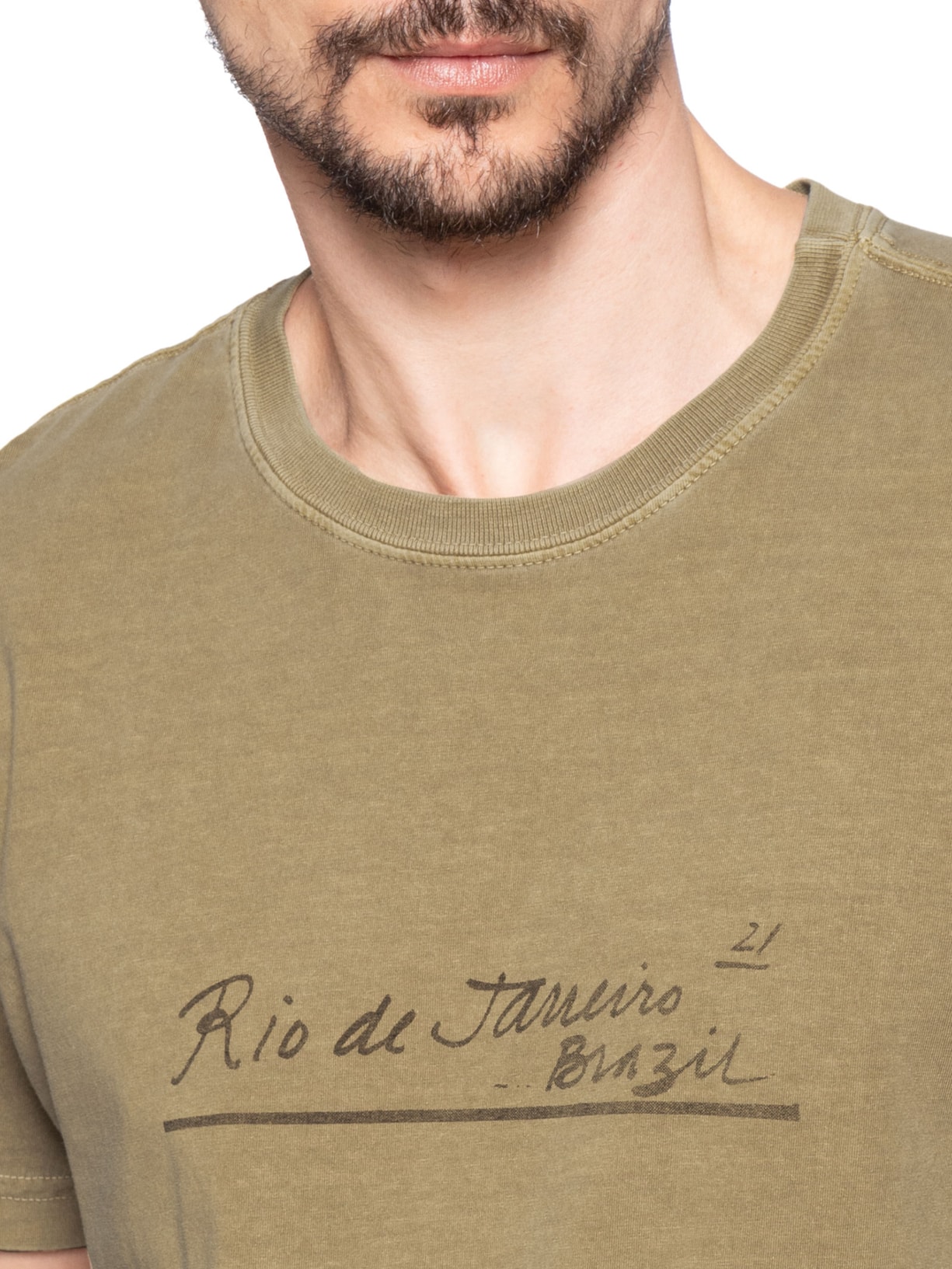 Camiseta Masculina Manga Curta Gola Careca Stone Rj Letter Bege Osklen