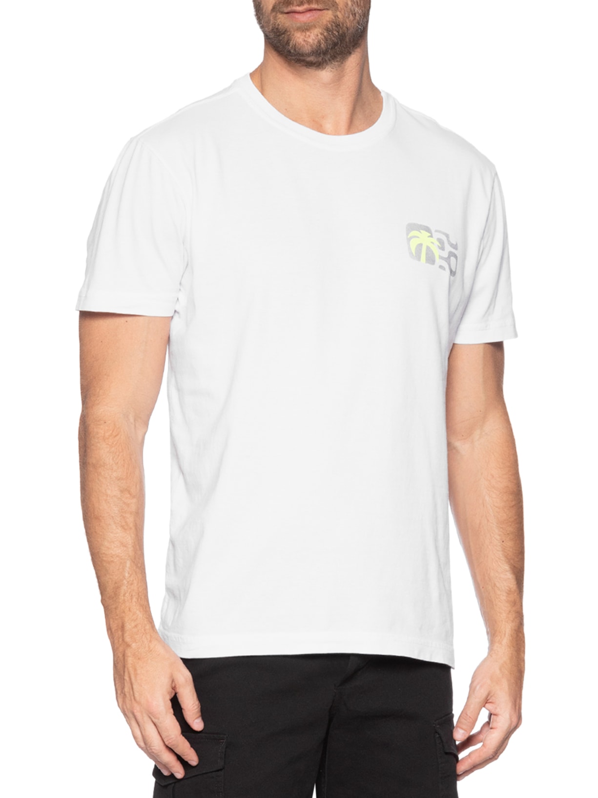 ?Camiseta Masculina Manga Curta Gola Careca Stone Seaside View Branco Osklen