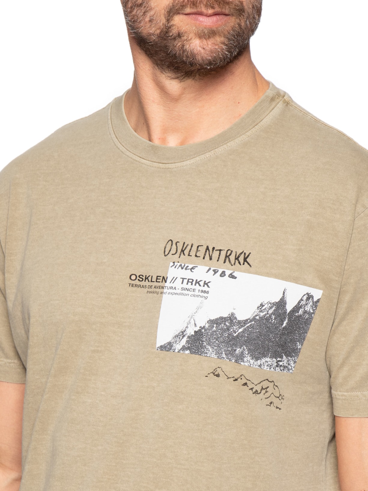 Camiseta Masculina Manga Curta Gola Careca Stone Serra Órgãos Bege Osklen