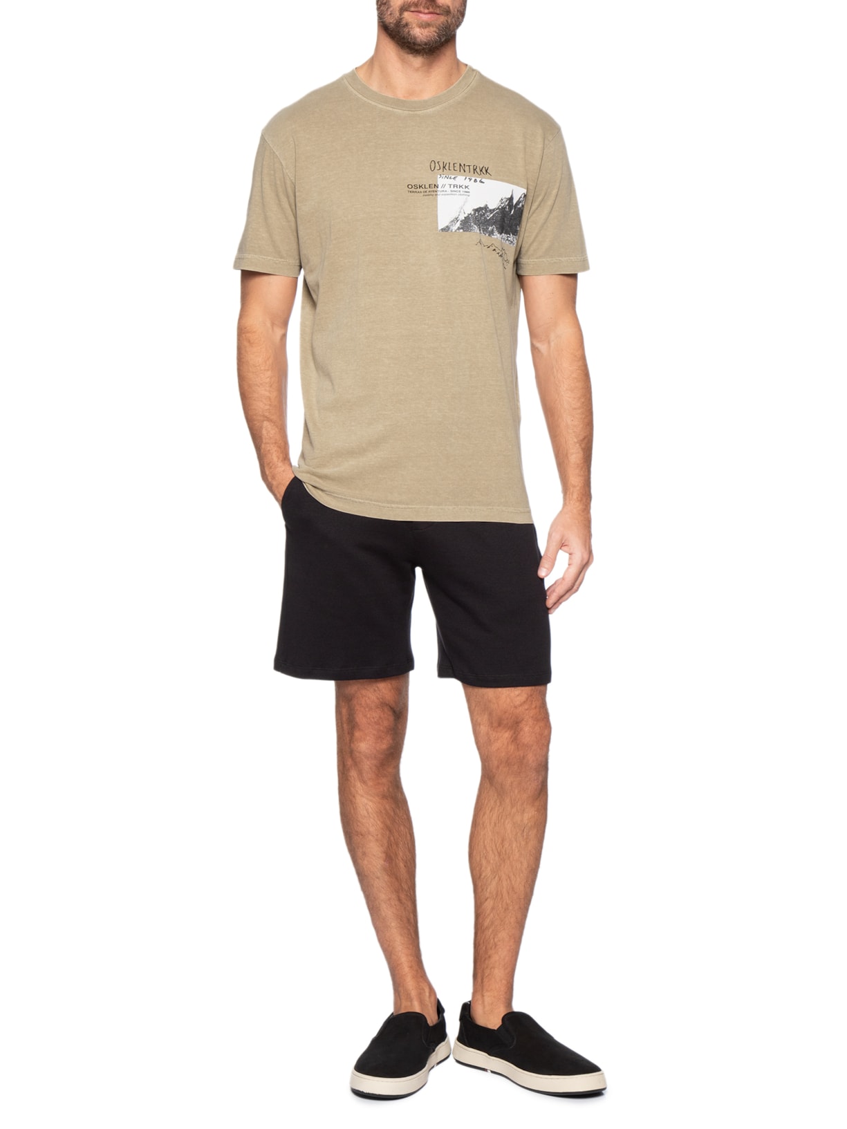 Camiseta Masculina Manga Curta Gola Careca Stone Serra Órgãos Bege Osklen
