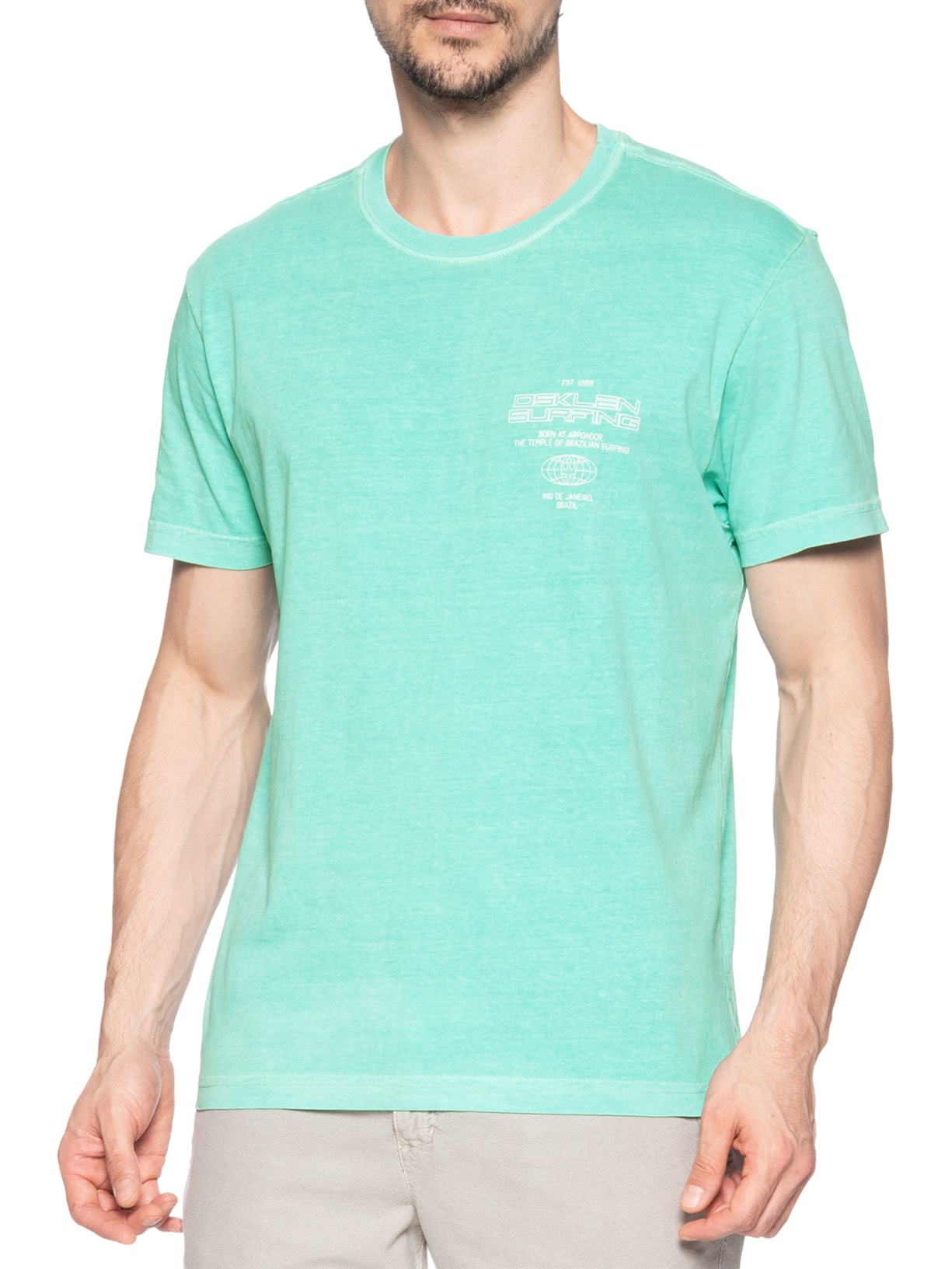 Camiseta Masculina Manga Curta Gola Careca Stone Surfing Tag Azul Osklen