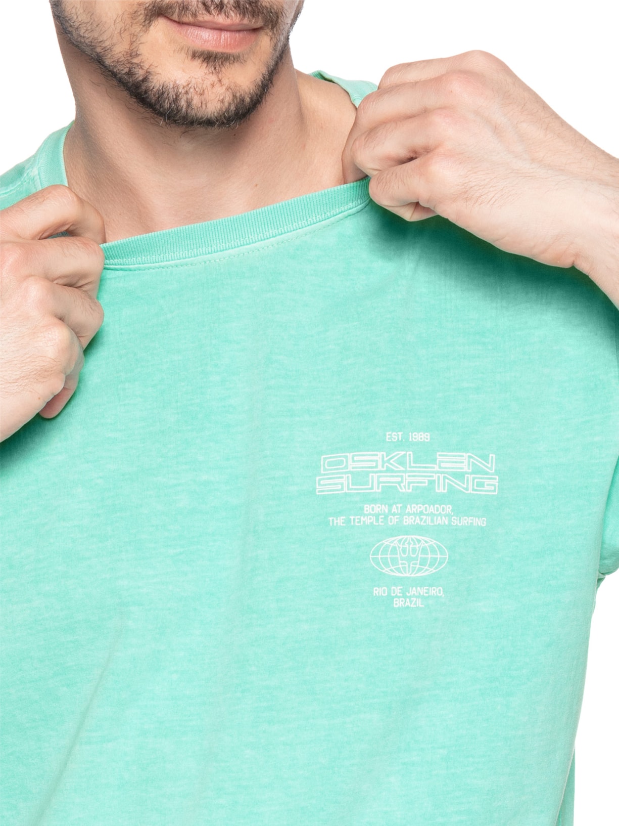 Camiseta Masculina Manga Curta Gola Careca Stone Surfing Tag Azul Osklen