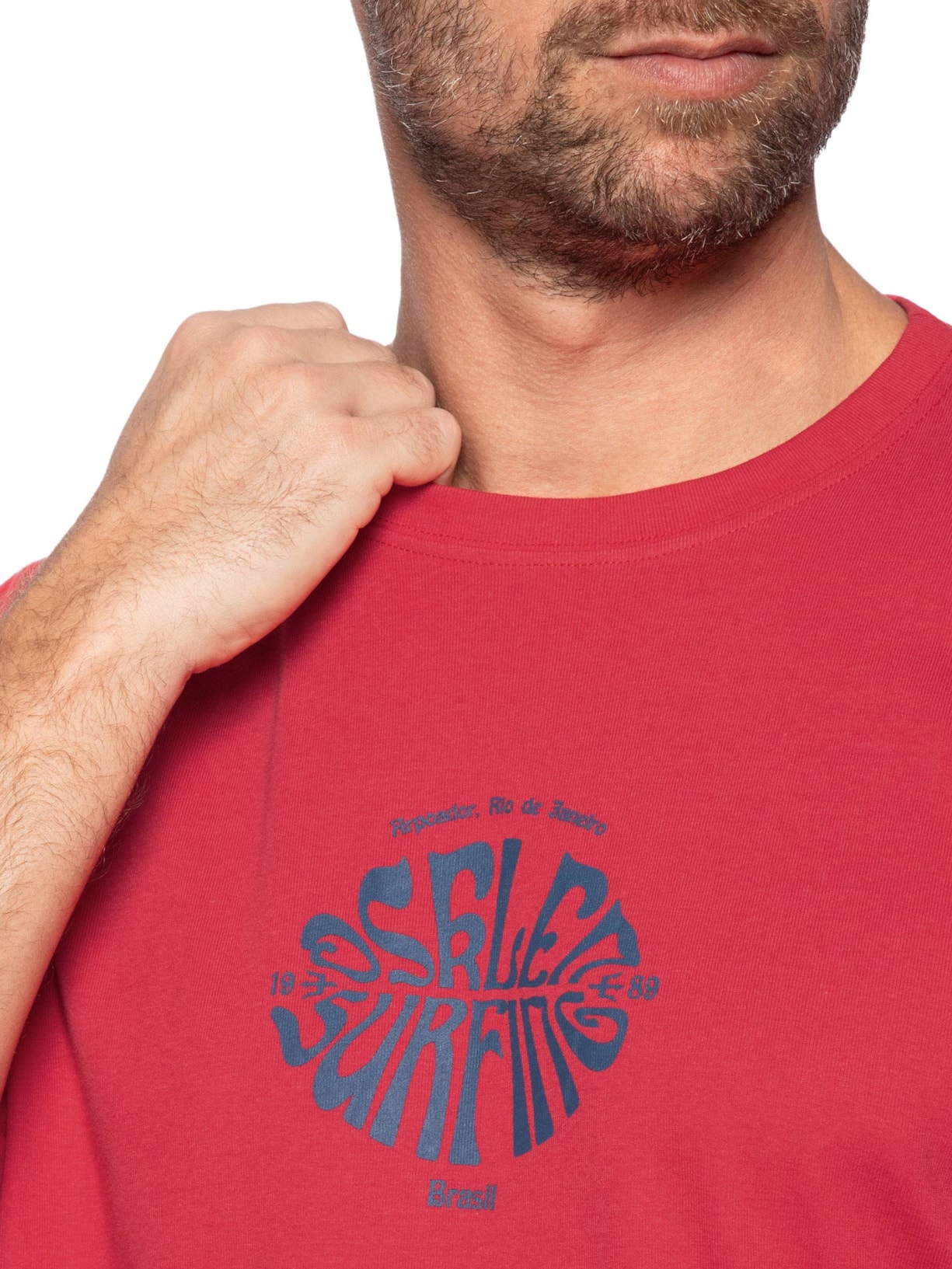 Camiseta Masculina Manga Curta Gola Careca Surfing Over  Vermelho Osklen