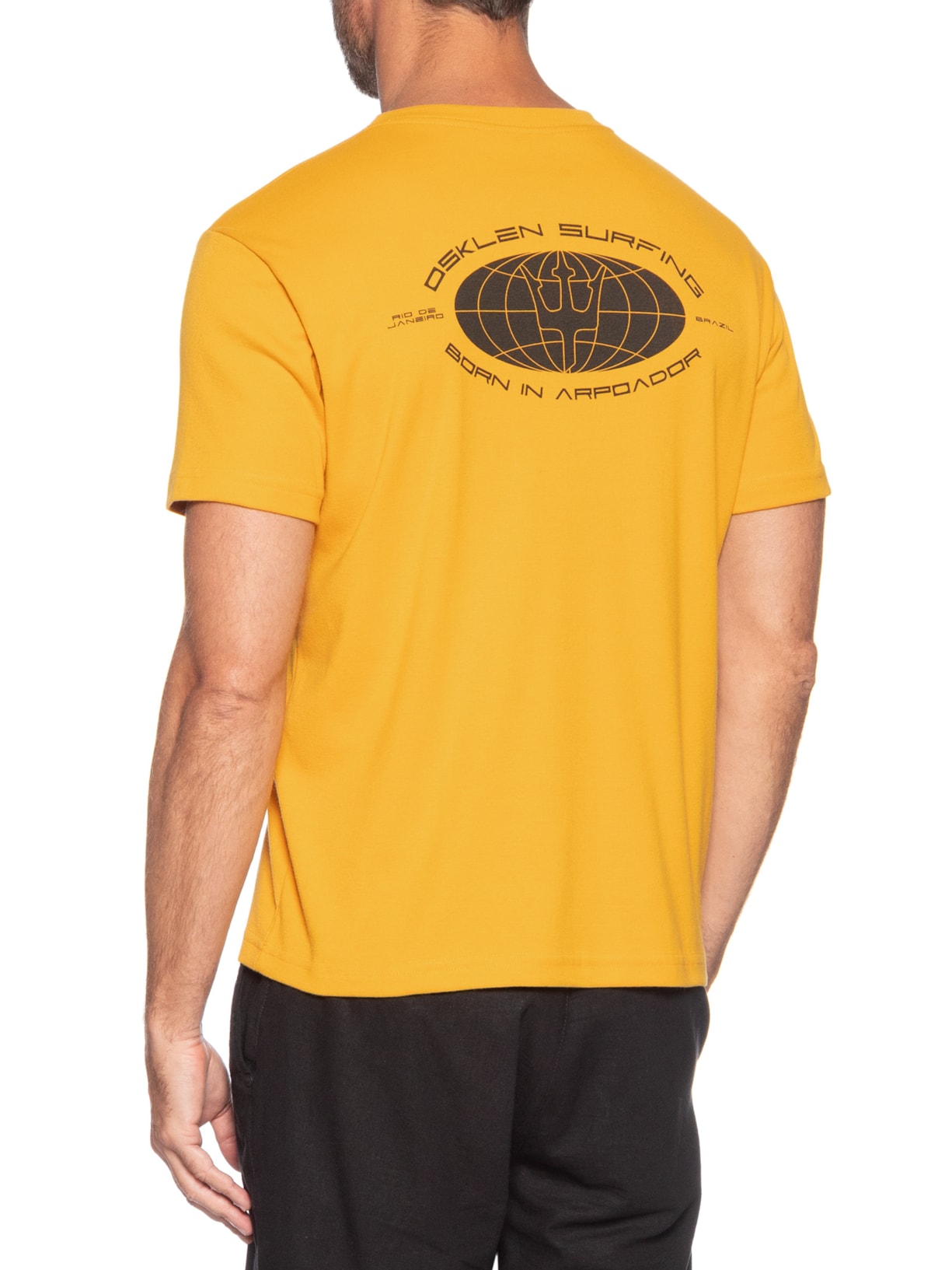 Camiseta Masculina Manga Curta Gola Careca Surginf Globe Over  Amarelo Osklen