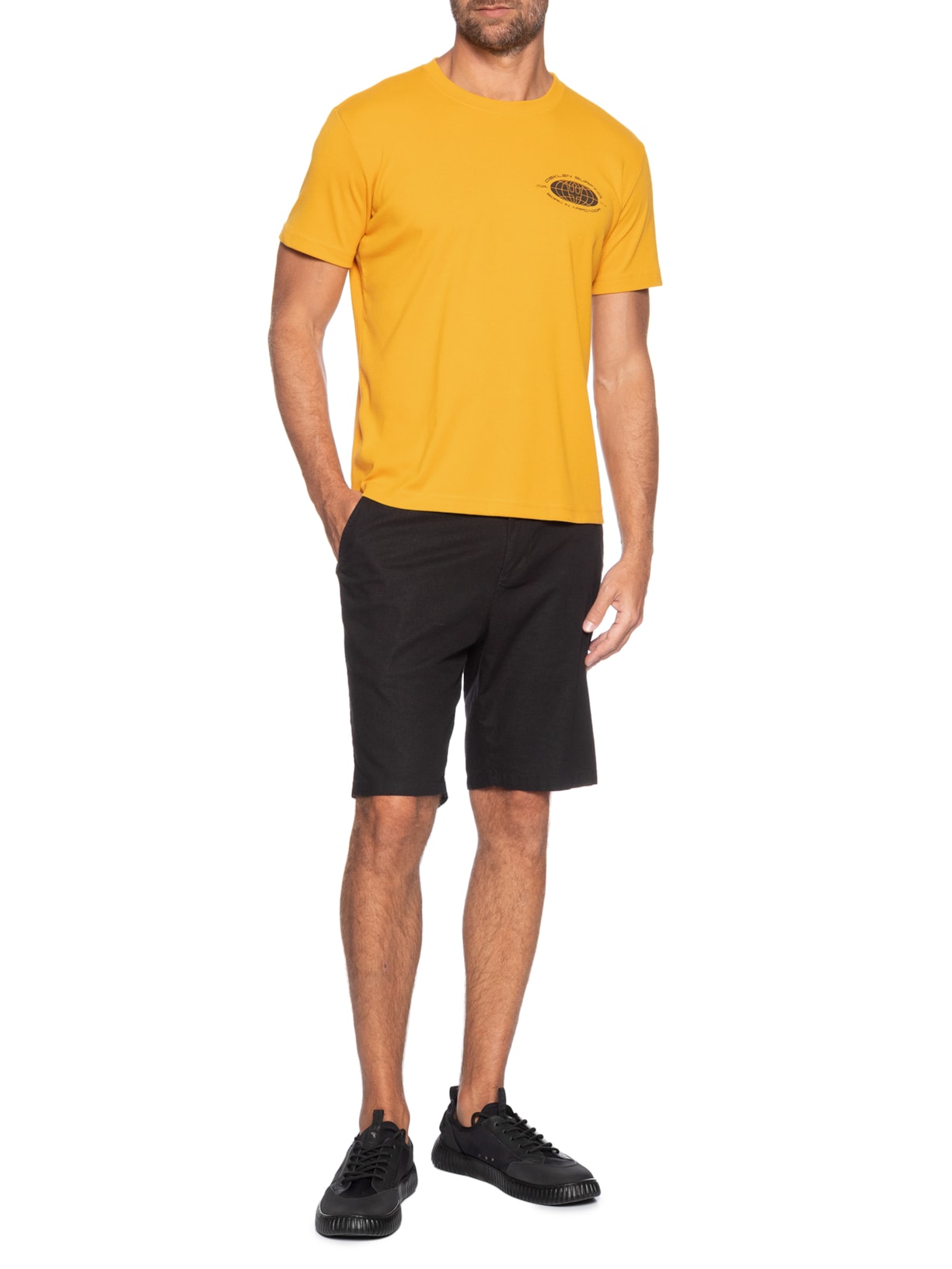 Camiseta Masculina Manga Curta Gola Careca Surginf Globe Over  Amarelo Osklen