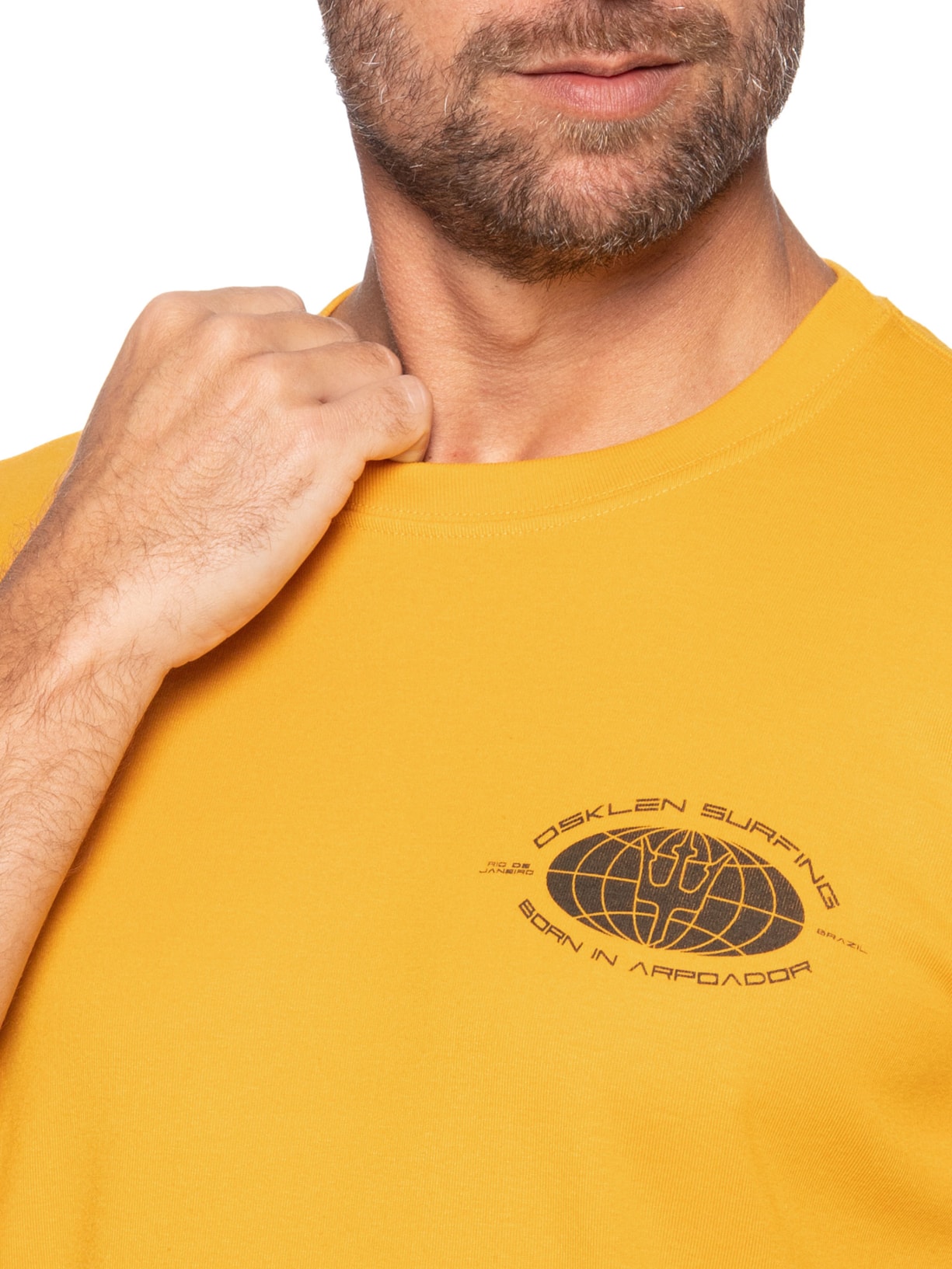 Camiseta Masculina Manga Curta Gola Careca Surginf Globe Over  Amarelo Osklen