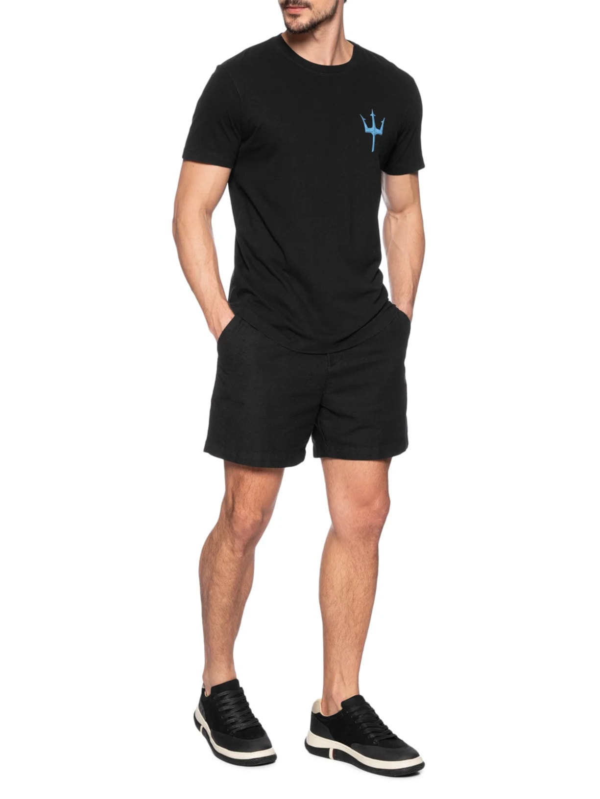 Camiseta Masculina Manga Curta Gola Careca Tridente Sunset Over Preto Osklen
