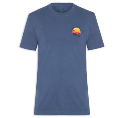 Camiseta Masculina Manga Curta Gola Careca Vintage Arpoador Patch - Azul