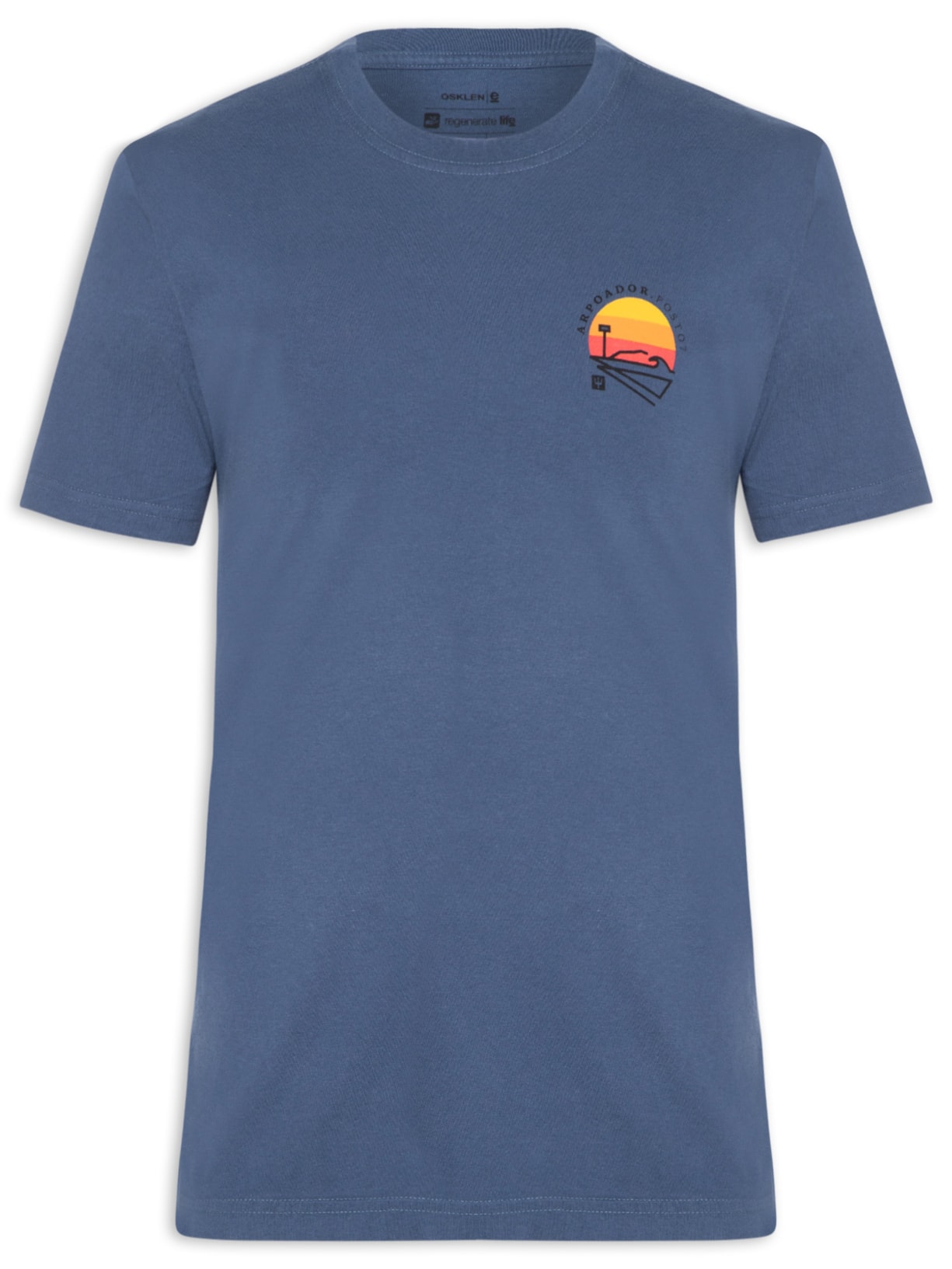 Camiseta Masculina Manga Curta Gola Careca Vintage Arpoador Patch - Azul