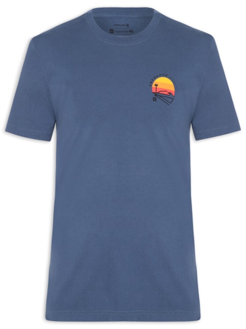 Camiseta Masculina Manga Curta Gola Careca Vintage Arpoador Patch - Azul