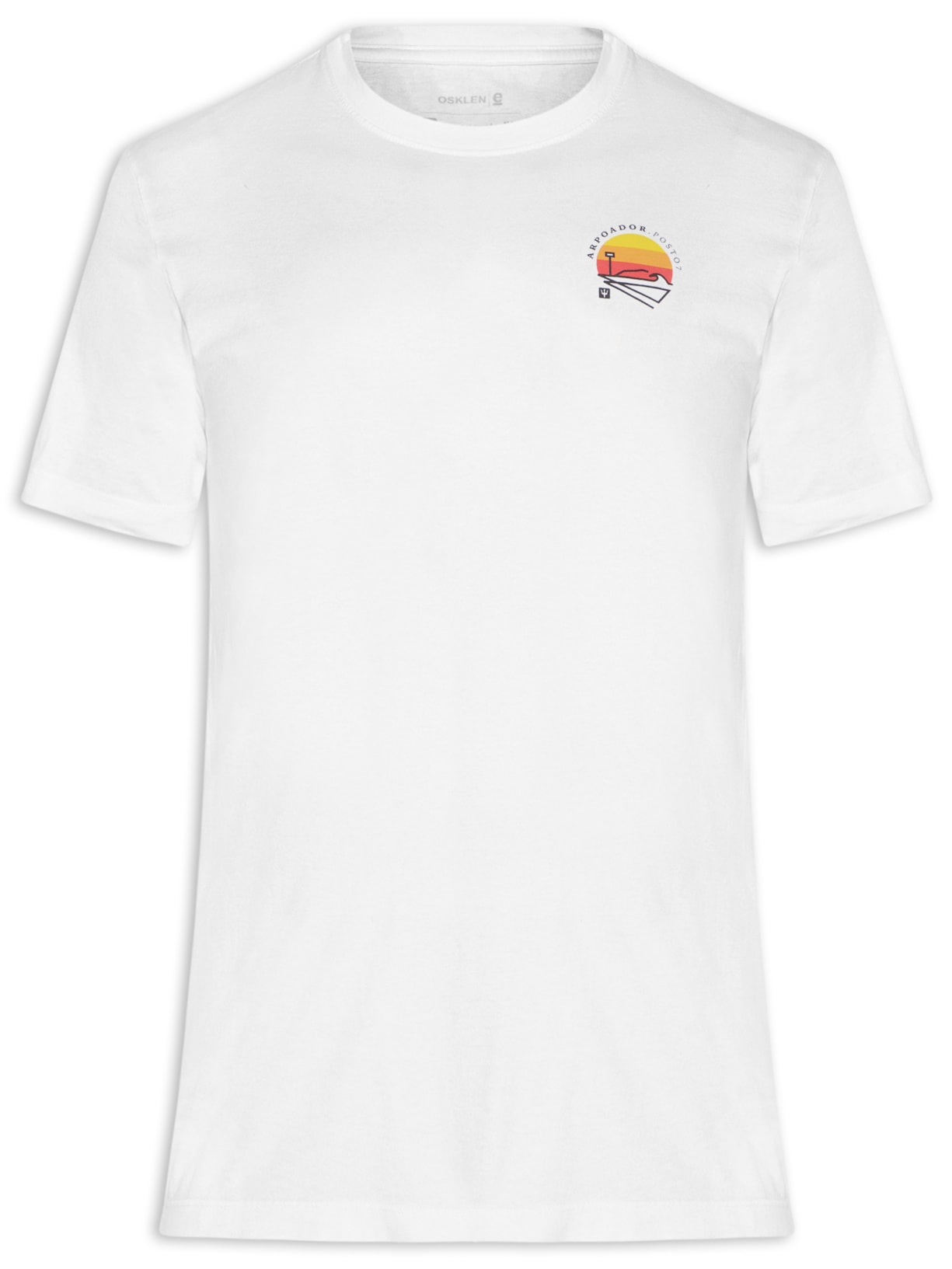 Camiseta Masculina Manga Curta Gola Careca Vintage Arpoador Patch - Branco