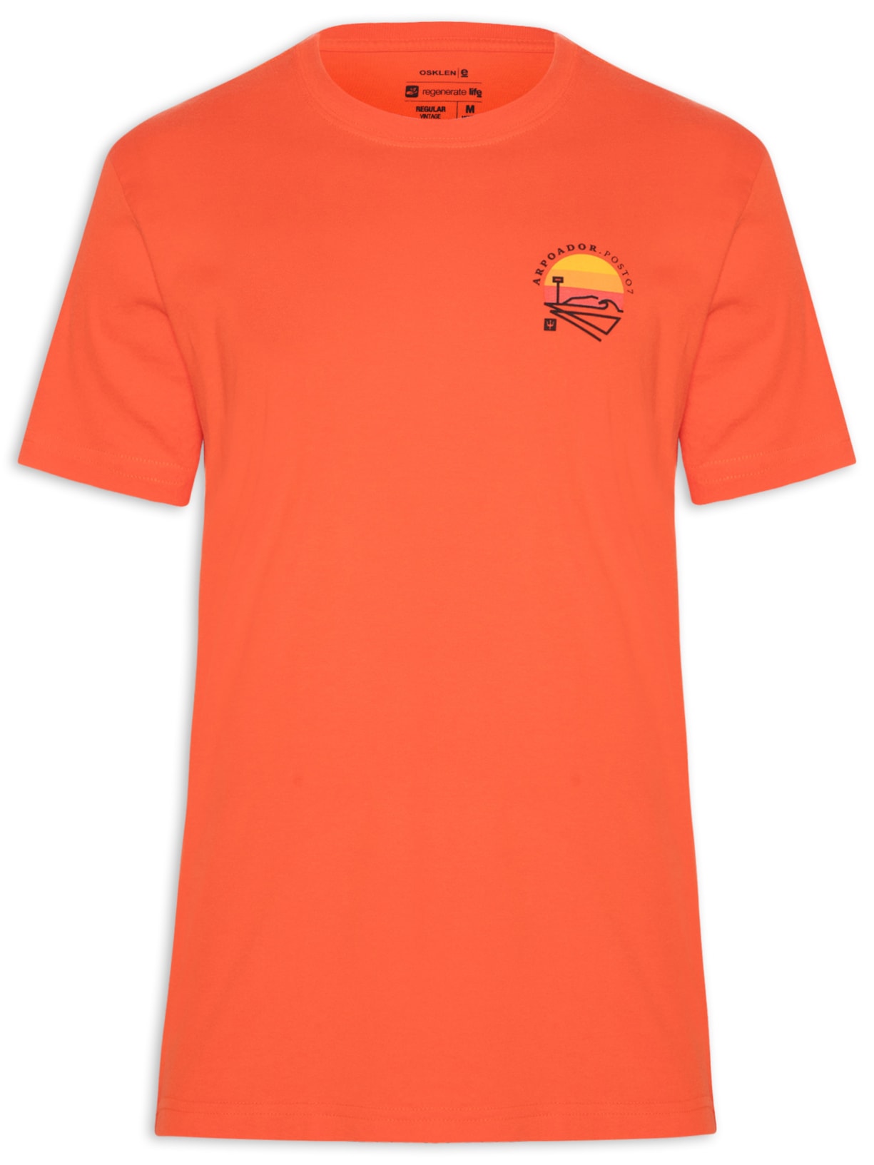 Camiseta Masculina Manga Curta Gola Careca Vintage Arpoador Patch - Laranja