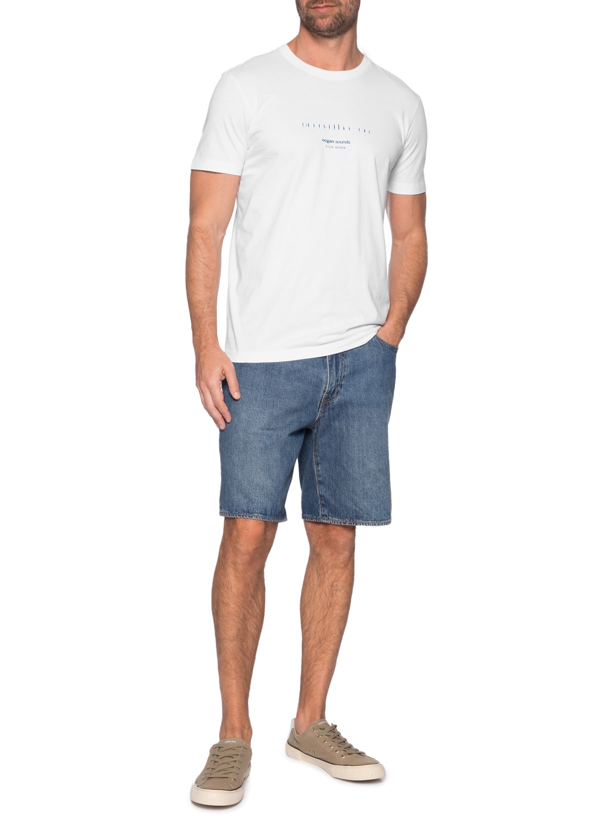 Camiseta Masculina Manga Curta Gola Careca Vintage Blue Whale Branco Osklen