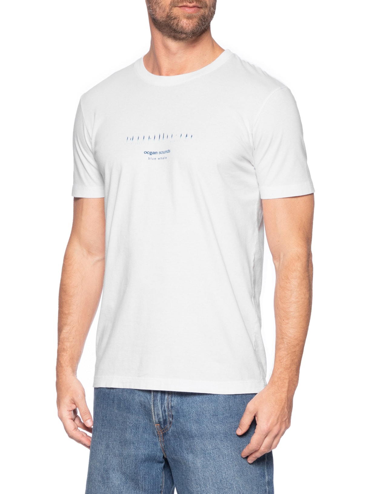 Camiseta Masculina Manga Curta Gola Careca Vintage Blue Whale Branco Osklen