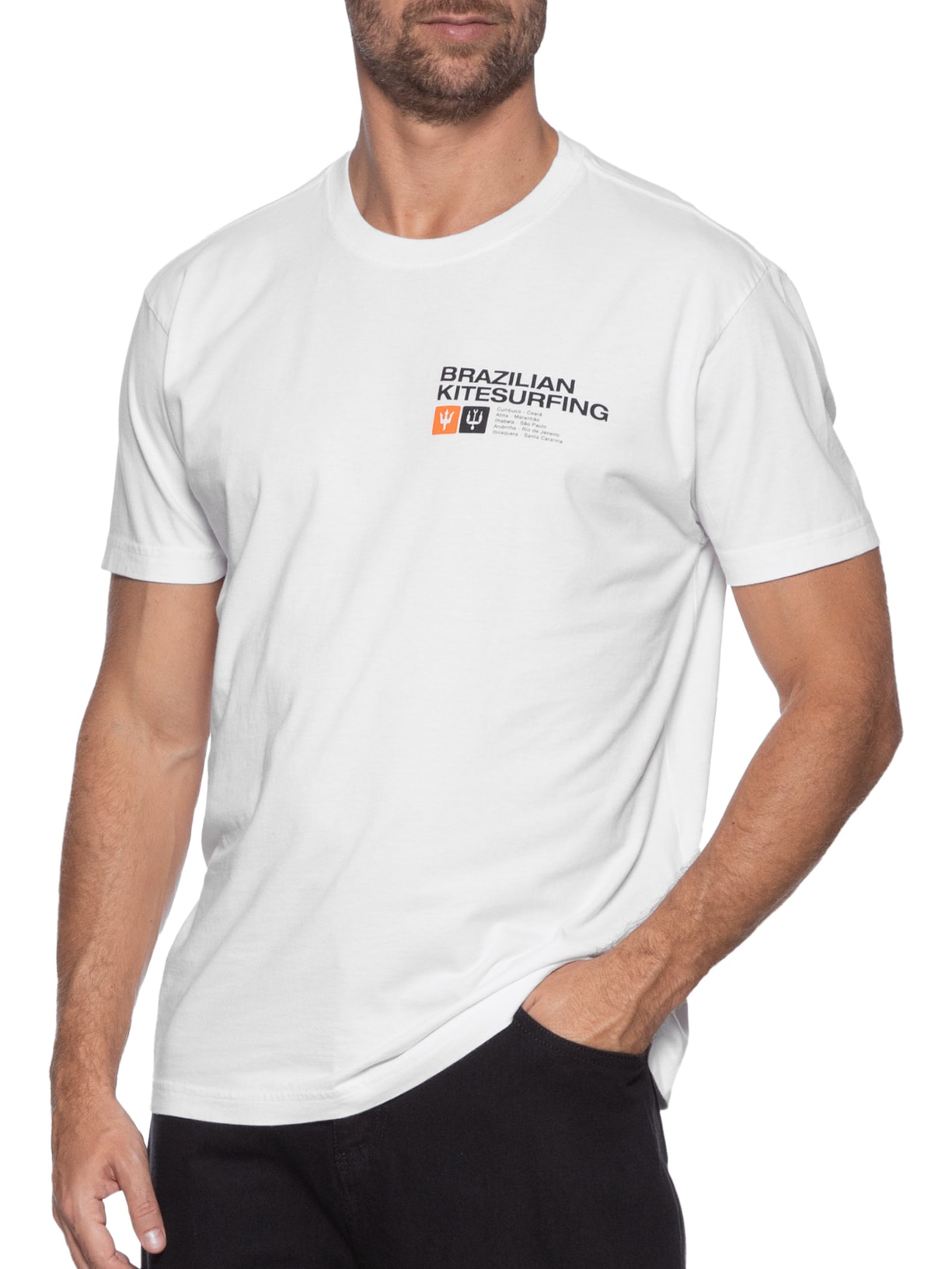 Camiseta Masculina Manga Curta Gola Careca Vintage Brazilian Kitesurfing Branco Osklen