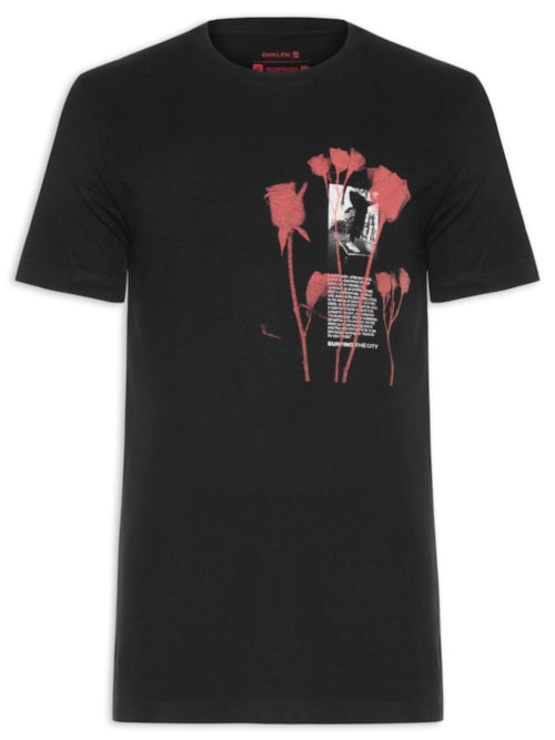 Camiseta Masculina Manga Curta Gola Careca Vintage City Rose - Preto