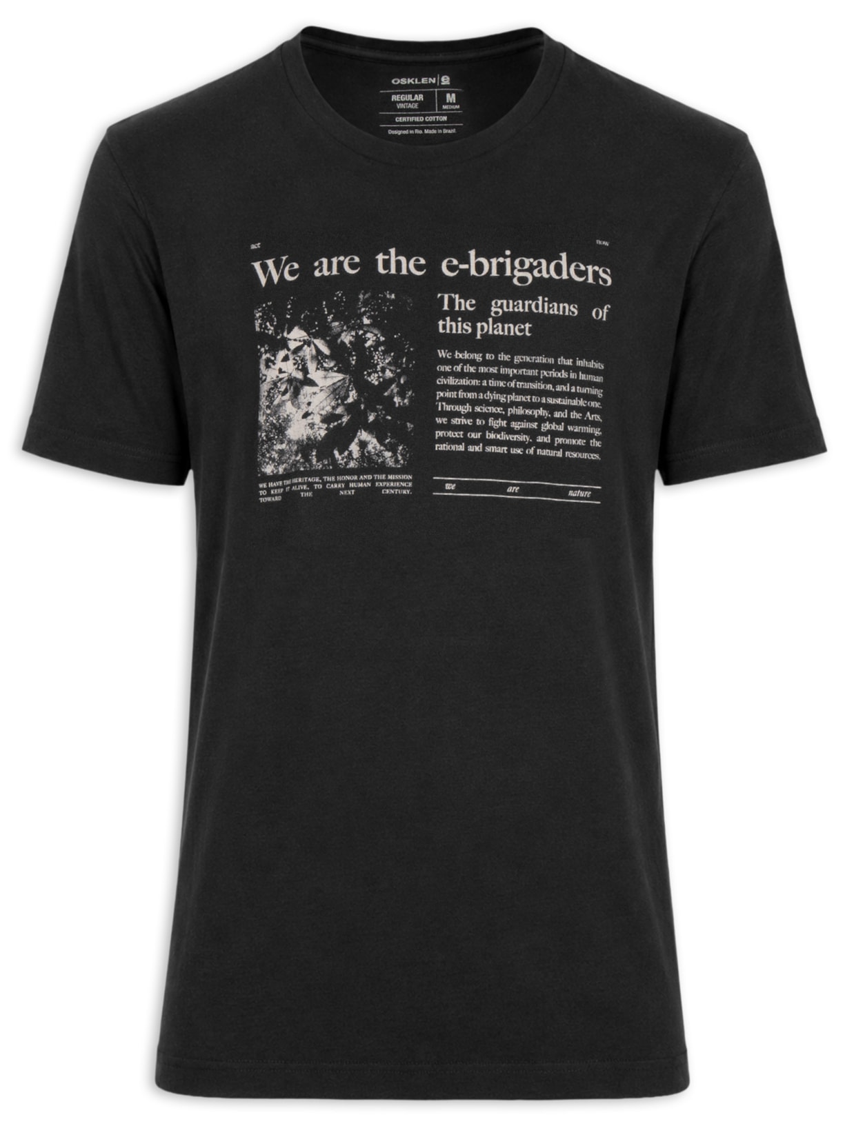 Camiseta Masculina Manga Curta Gola Careca Vintage E-Brigade News - Preto