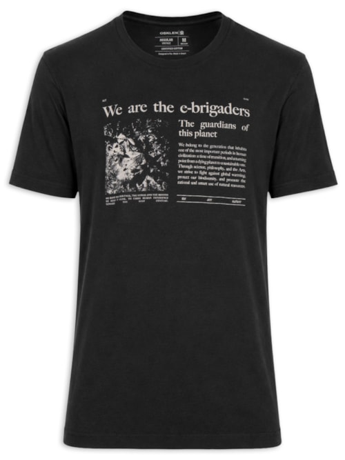 Camiseta Masculina Manga Curta Gola Careca Vintage E-Brigade News - Preto