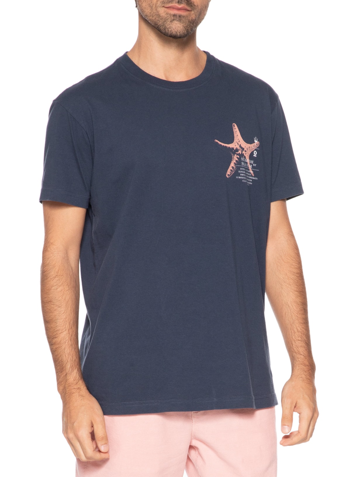 Camiseta Masculina Manga Curta Gola Careca Vintage Estrela Do Mar Azul Osklen