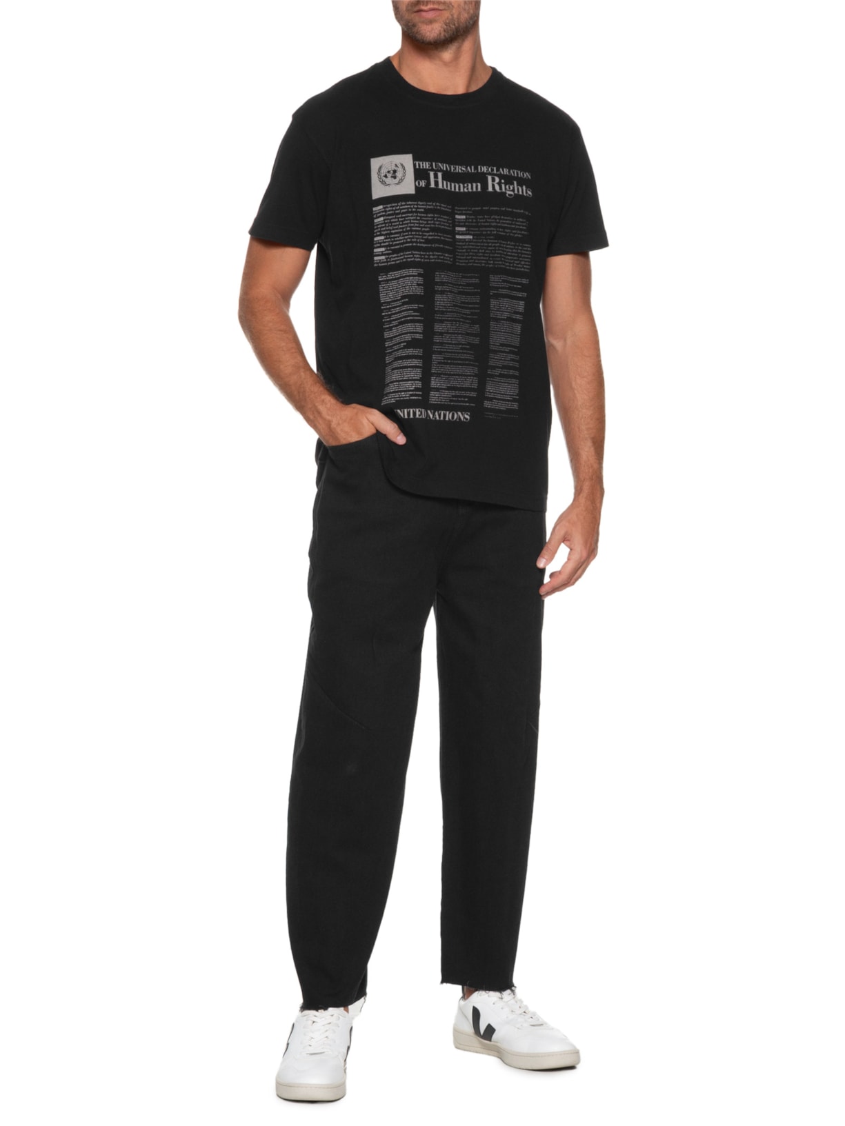 Camiseta Masculina Manga Curta Gola Careca Vintage Human Rights Preto Osklen