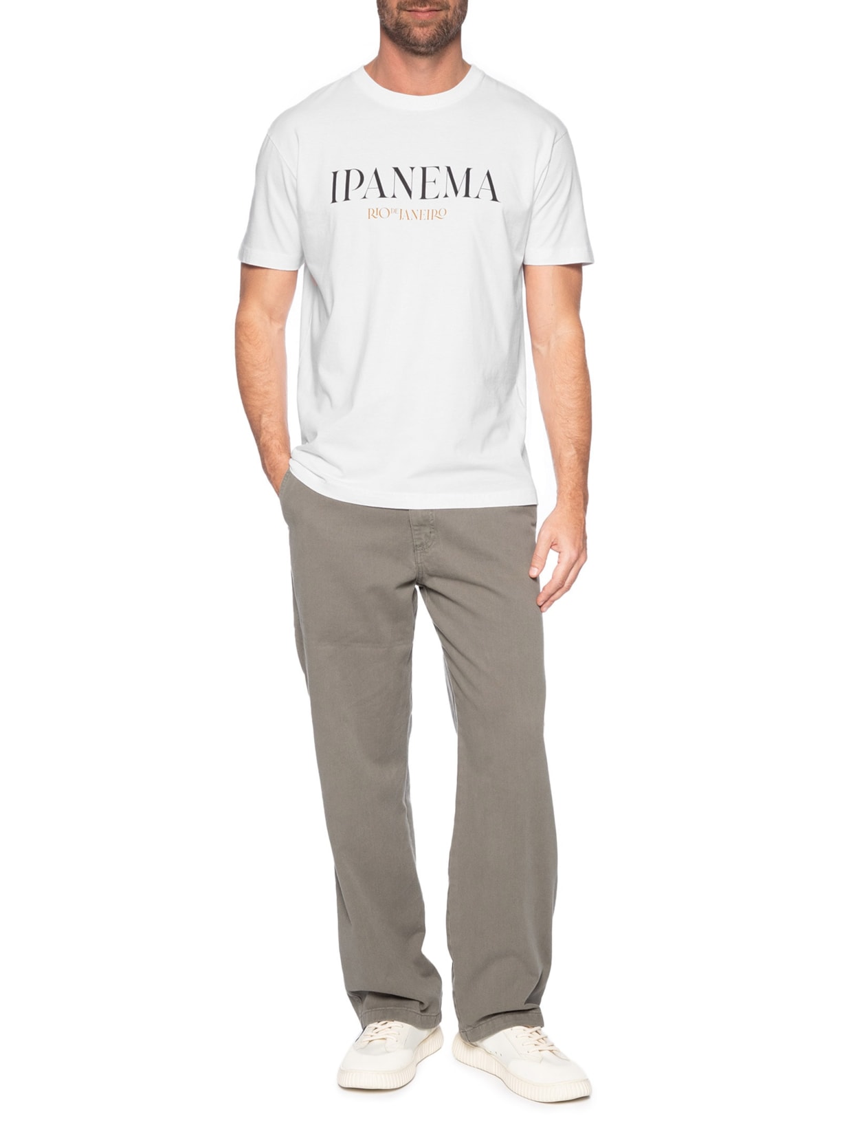 Camiseta Masculina Manga Curta Gola Careca Vintage Ipanema Serifado Branco Osklen