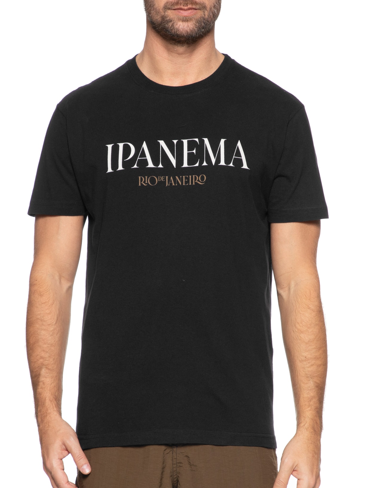 Camiseta Masculina Manga Curta Gola Careca Vintage Ipanema Serifado Preto Osklen