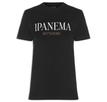 Camiseta Masculina Manga Curta Gola Careca Vintage Ipanema Serifado - Preto