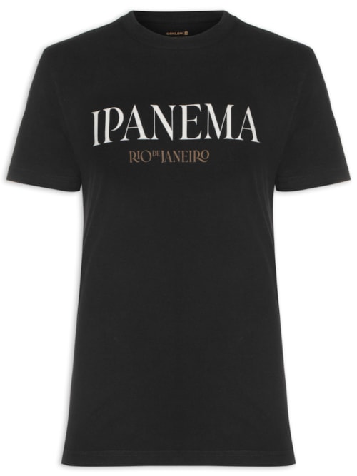 Camiseta Masculina Manga Curta Gola Careca Vintage Ipanema Serifado - Preto
