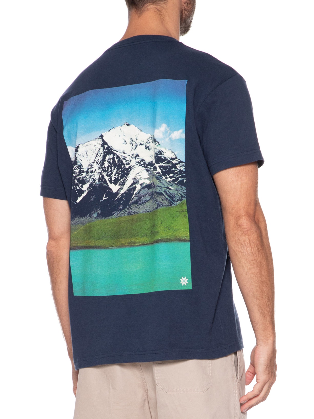 Camiseta Masculina Manga Curta Gola Careca Vintage Montains Azul Osklen