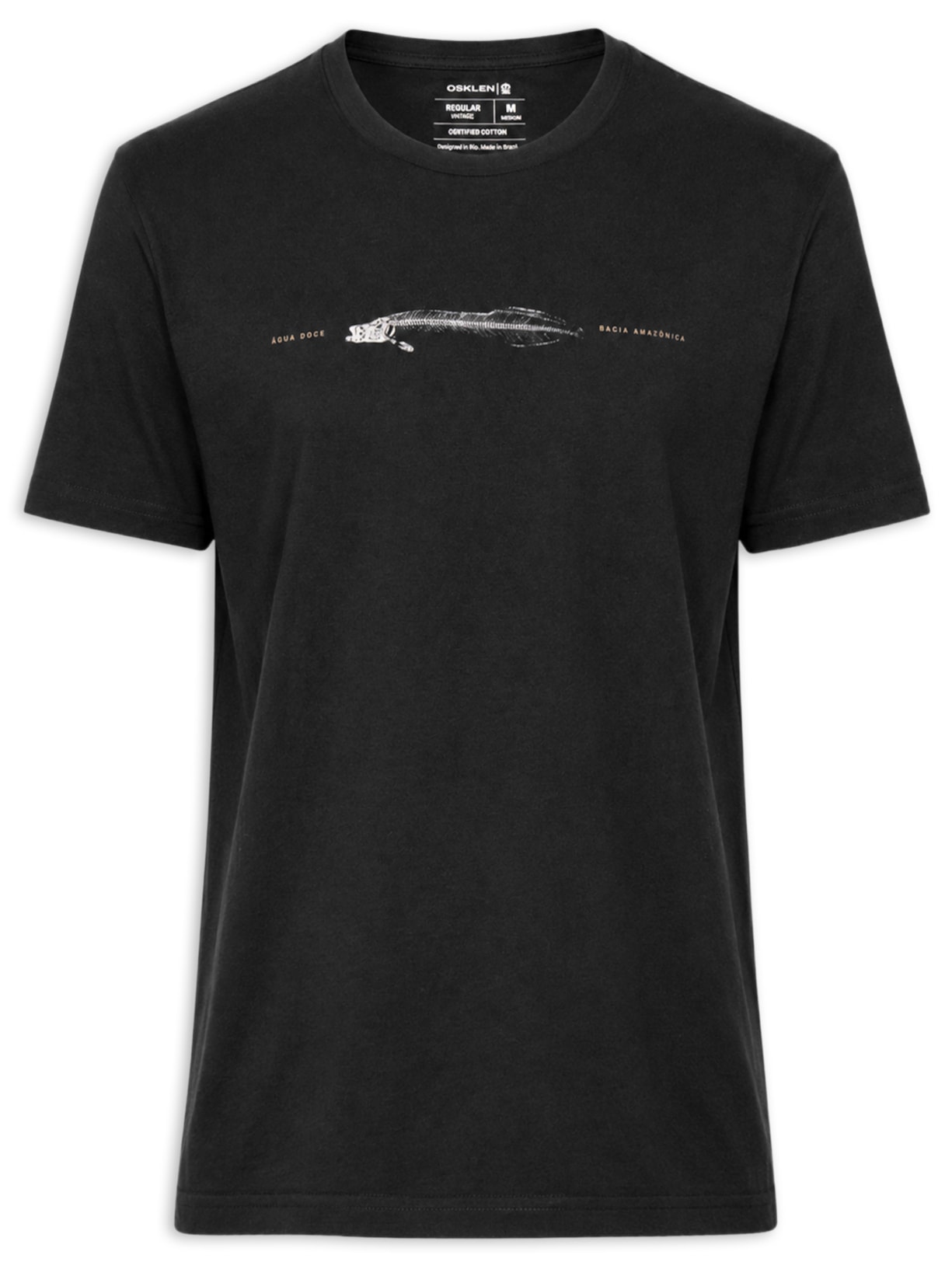 Camiseta Masculina Manga Curta Gola Careca Vintage Pirarucu Preto Osklen