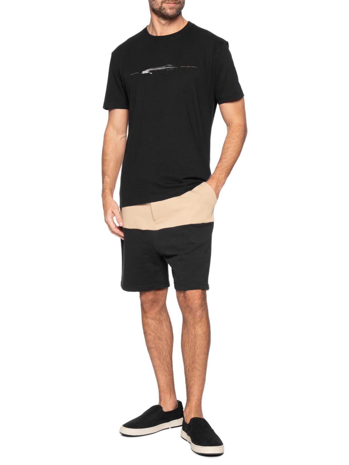Camiseta Masculina Manga Curta Gola Careca Vintage Pirarucu Preto Osklen