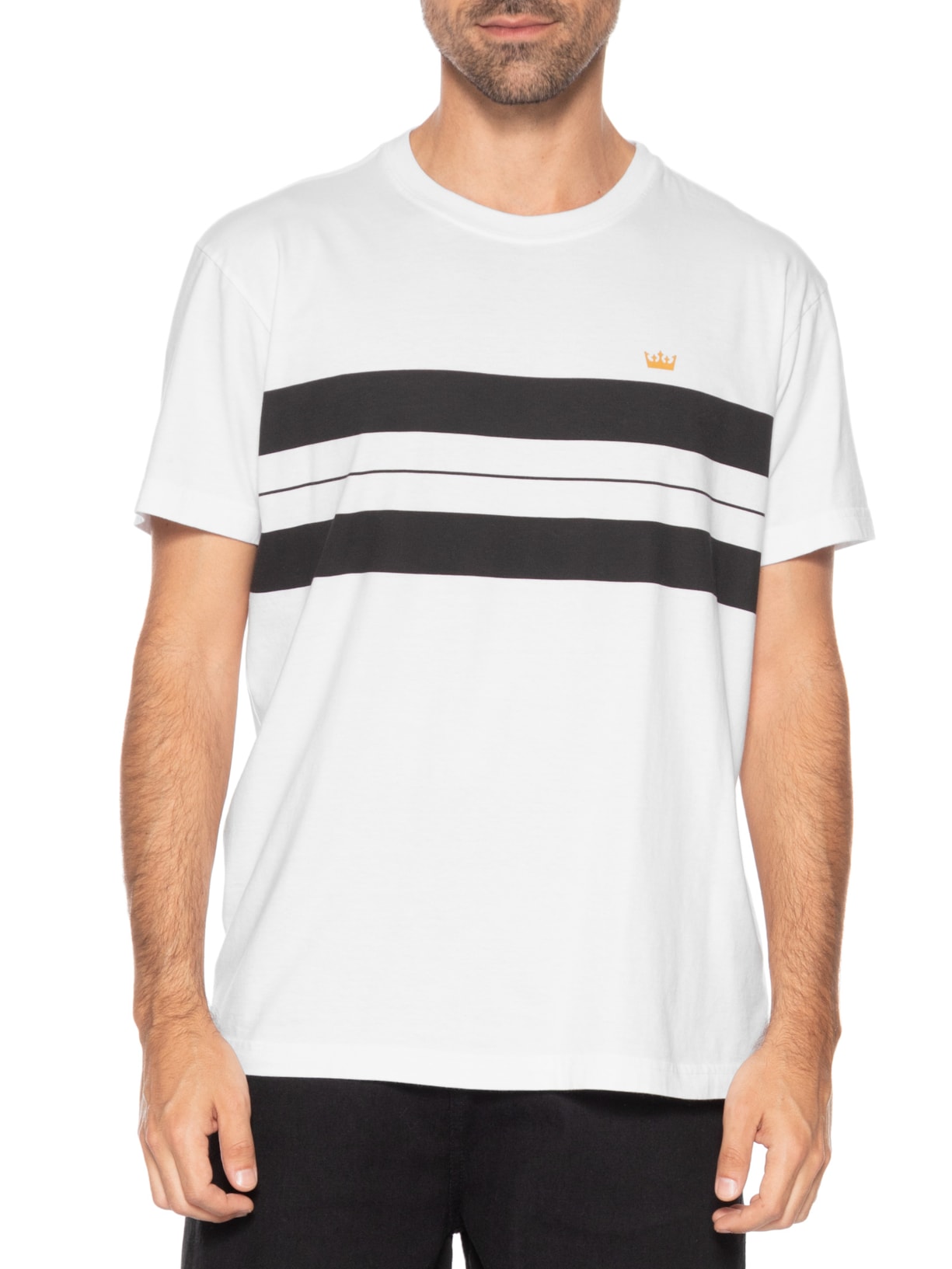 Camiseta Masculina Manga Curta Gola Careca Vintage Pranchão Listrado Branco Osklen