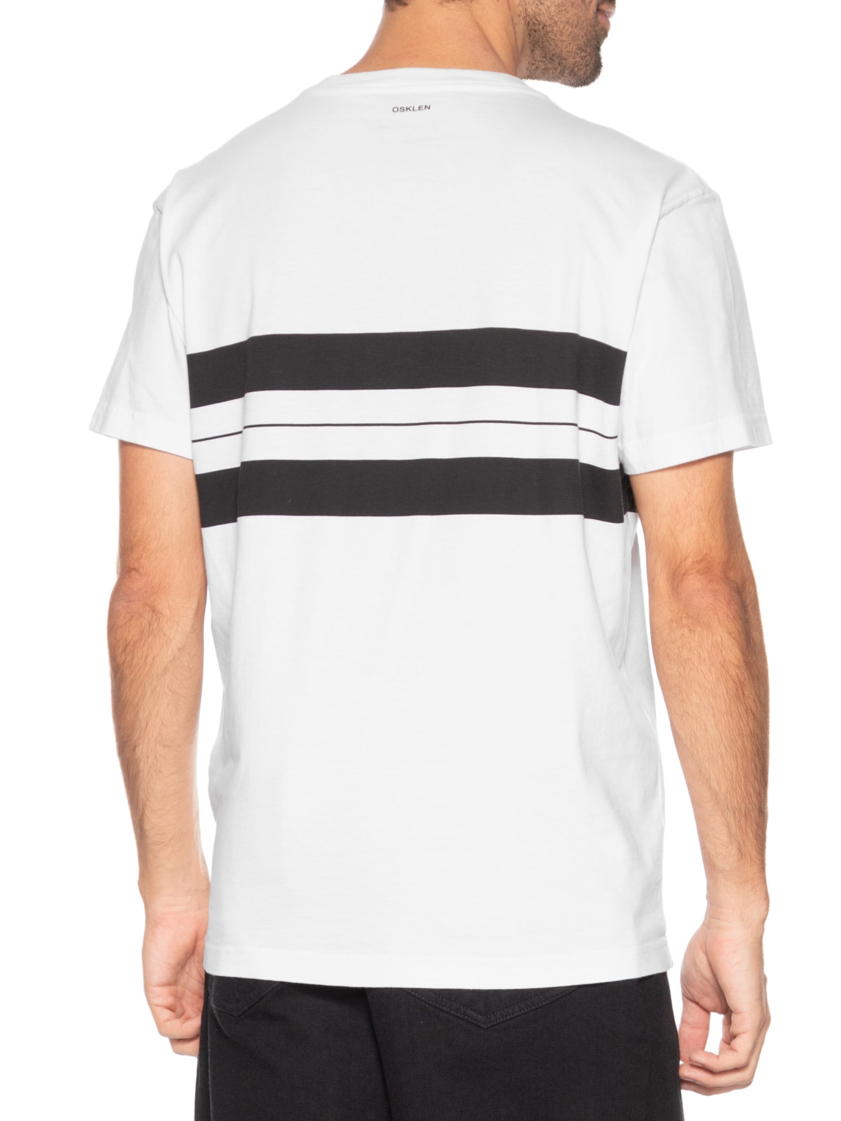 Camiseta Masculina Manga Curta Gola Careca Vintage Pranchão Listrado Branco Osklen