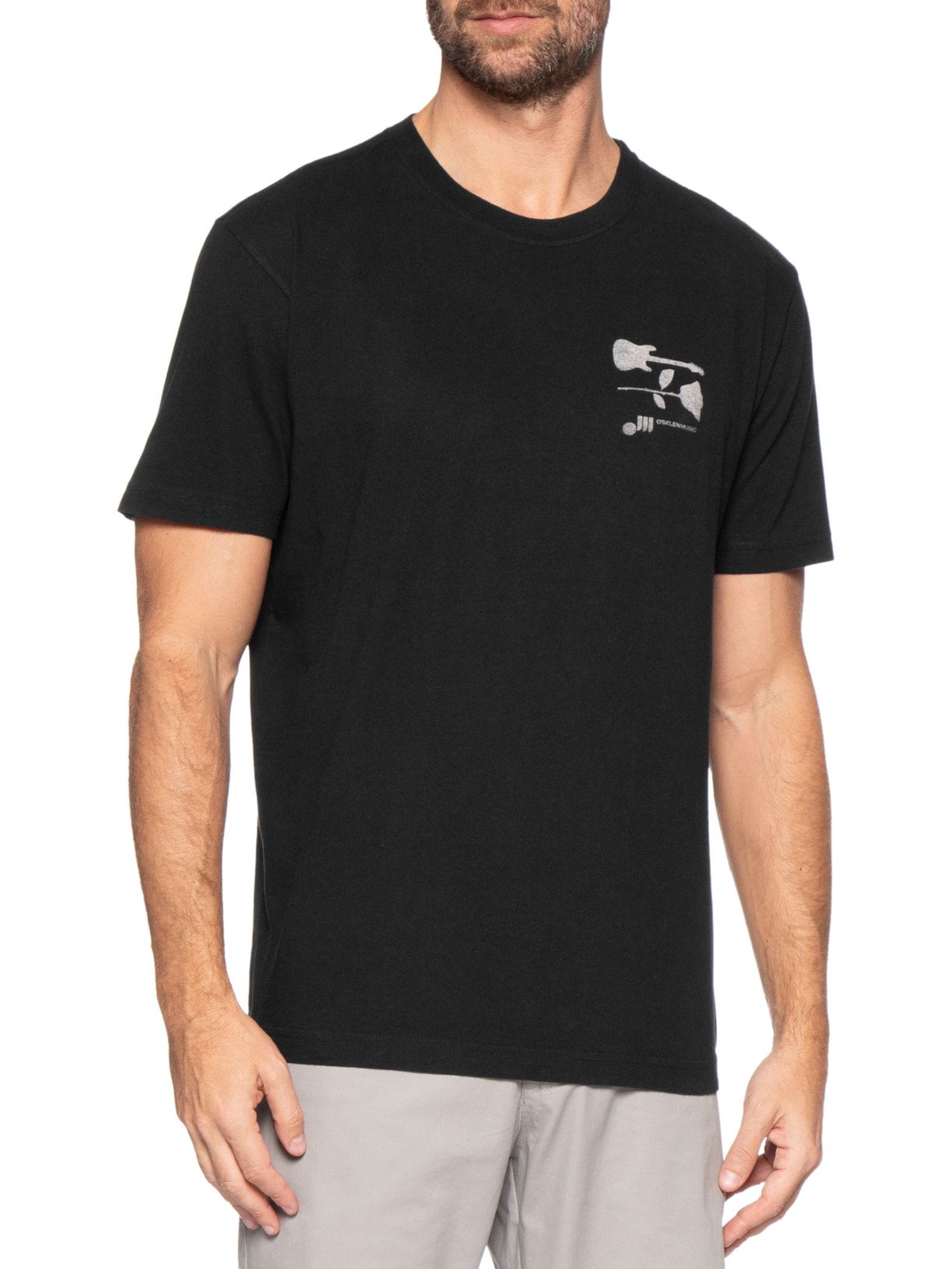 Camiseta Masculina Manga Curta Gola Careca Vintage Rock Preto Osklen