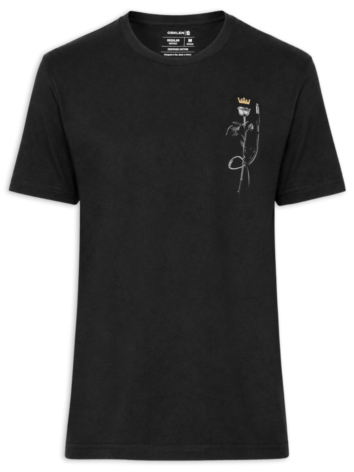 Camiseta Masculina Manga Curta Gola Careca Vintage Rose Rock Preto Osklen